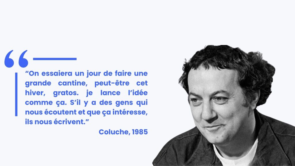 photographie de Coluche avec l’une de ses citations à gauche