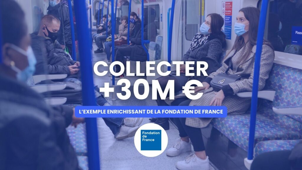 photographie d'un moyen de transport en temps de crise covid-19 avec un titre au centre et le logo de la Fondation de France